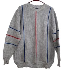 "Vintage 80s 90s Wentworth Sweater Men's L Gray Vertical Stripe Coogie style Dad